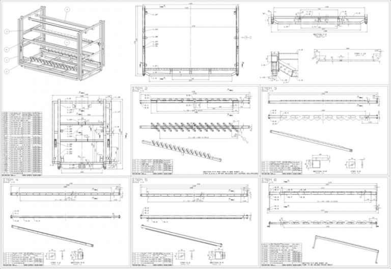 CAD Zeichnung Dokumentation mit Detailzeichnungen und Stücklisten